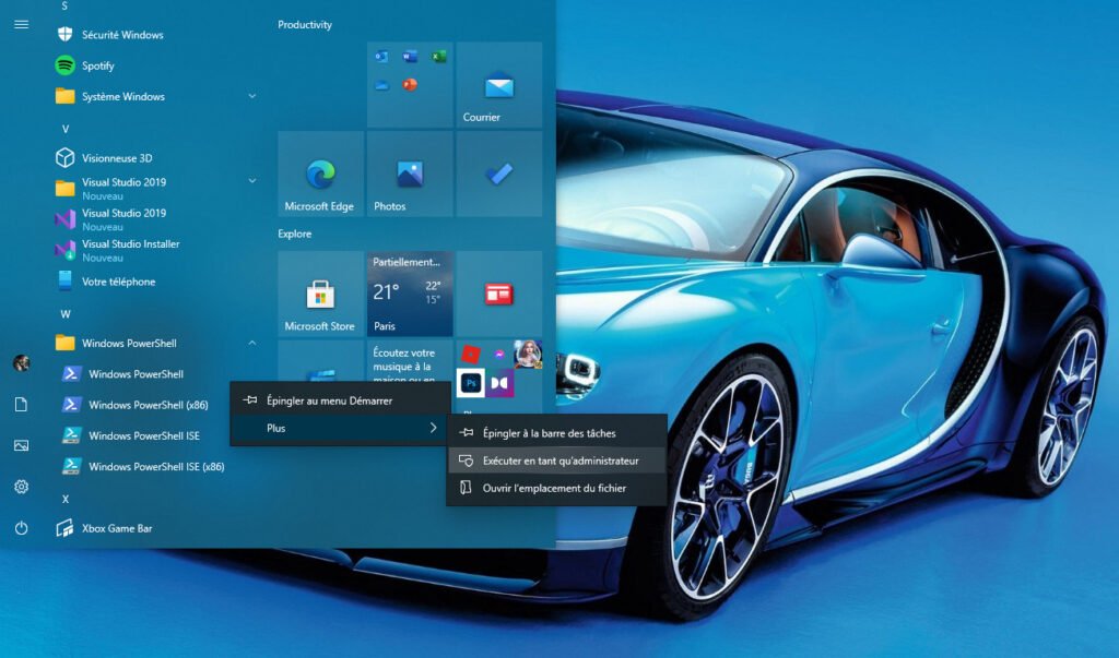 Ouverture de PowerShell en mode administrateur