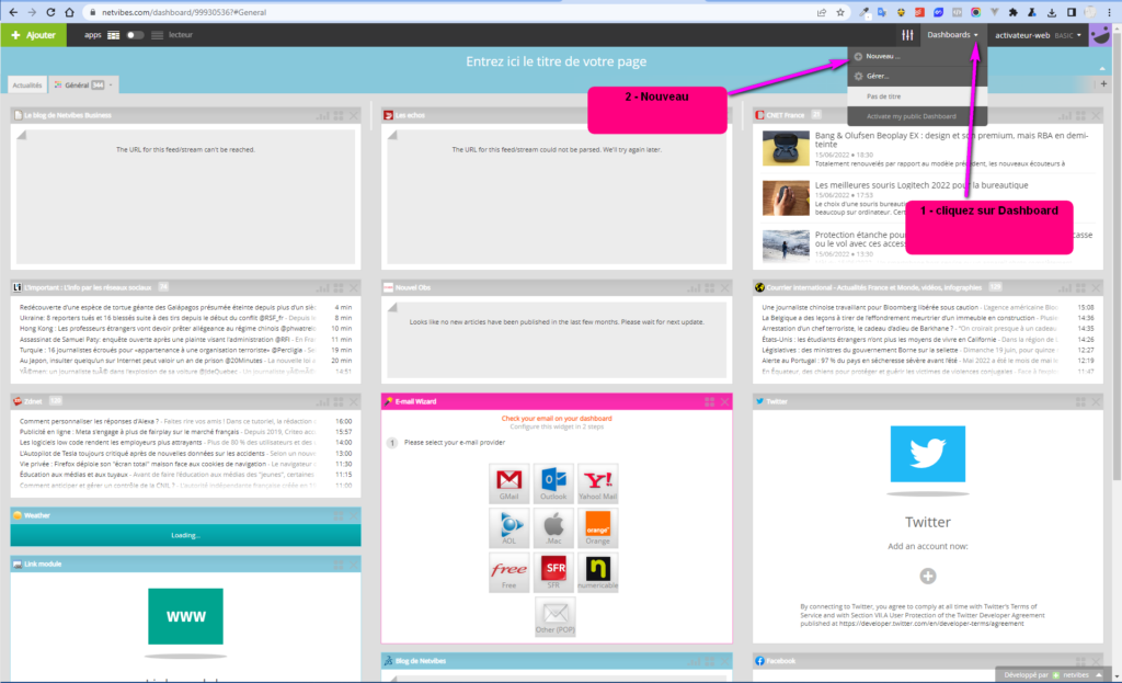 Création d'un tableau de bord sur Netvibes