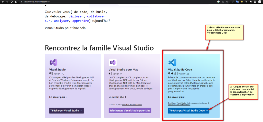 page de téléchargement de Visual Studio Code