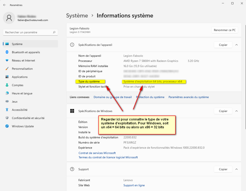 Type Système exploitation