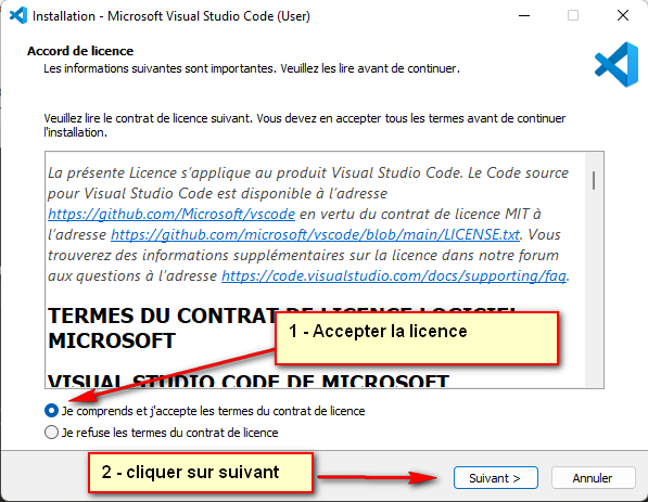 Accord de licence Visual Studio Code