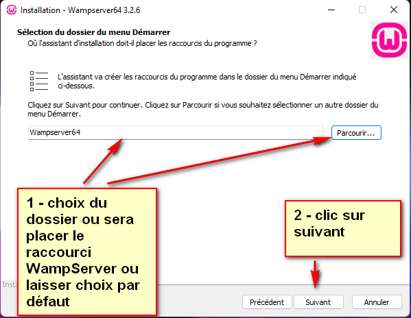 Dossier de raccourci dans le menu Démarrer de Windows