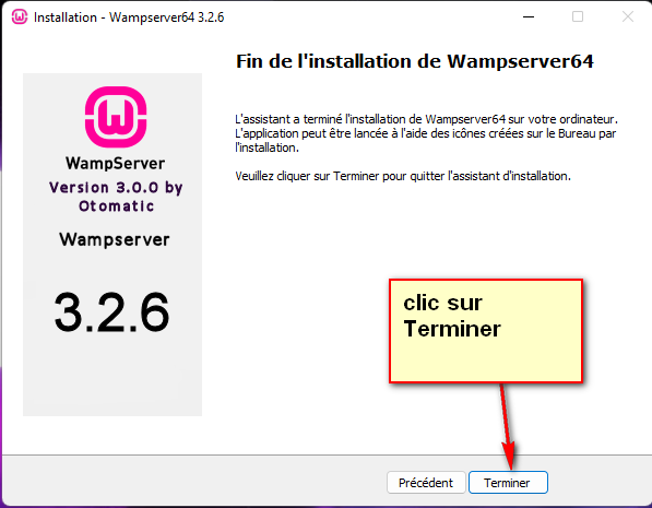 Fin d'installation de Wampserver