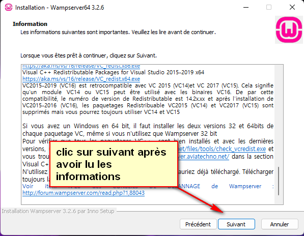 Informations sur les packages nécessaires à WampServer