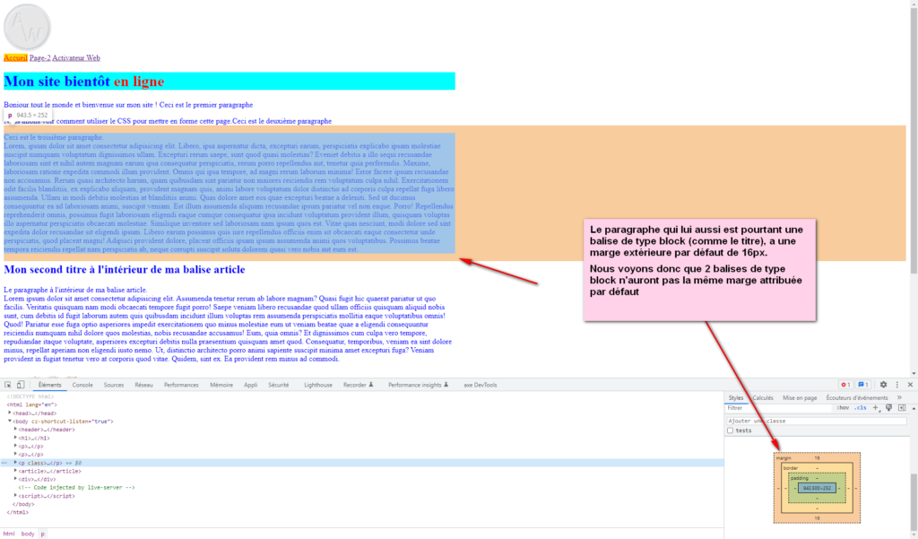 Image représentant la marge extérieure par défaut d'un paragraphe