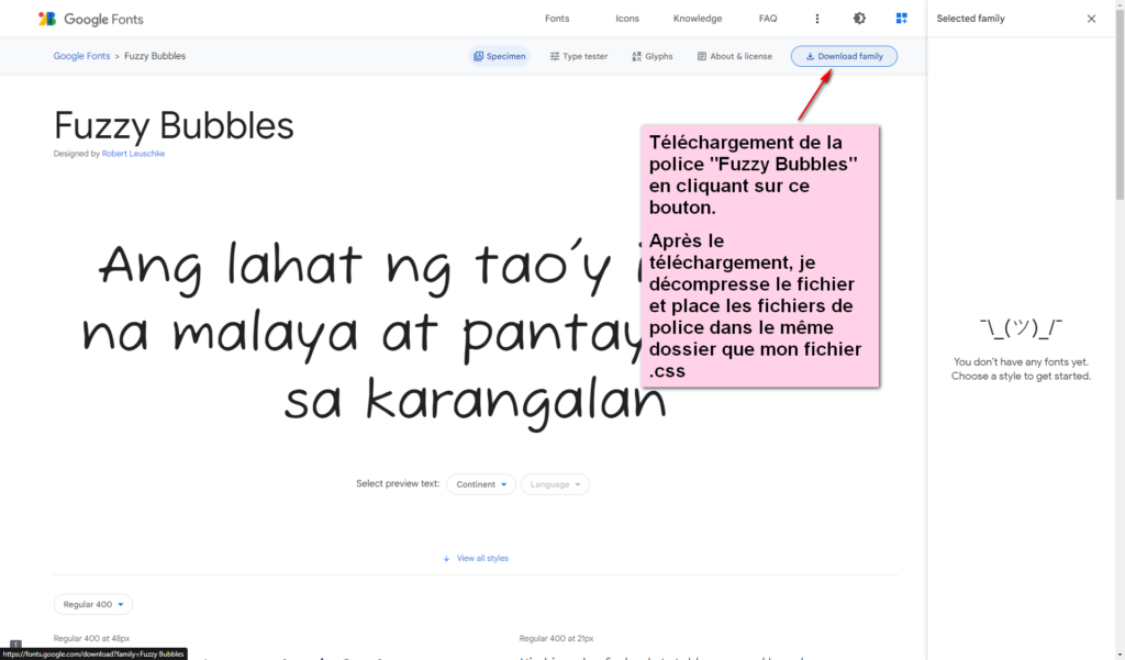 Image de la page Google fonts de la police Fuzzy Bubbles