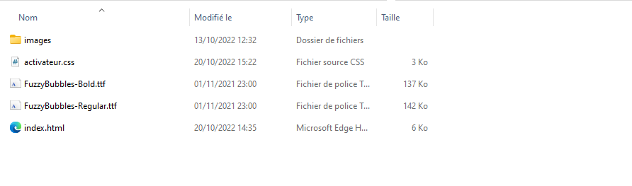 Image des fichiers de police d'écriture placés dans le même dossier que mon fichier .css