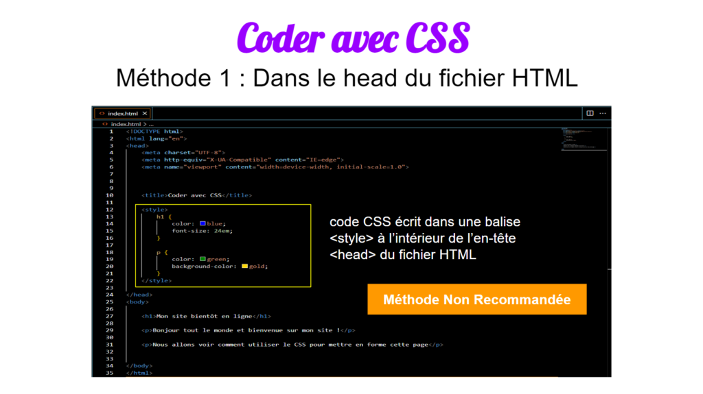 Image de code css écrit dans la balise head d'un fichier html