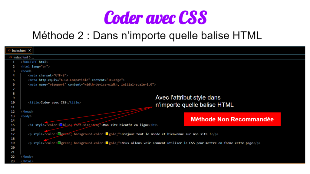 Image de code CSS écrit directement dans les balises d'un fichier html