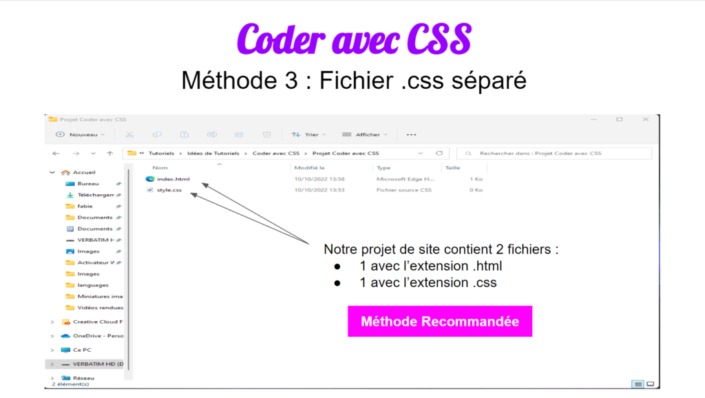 Image de code CSS écrit dans un fichier séparé ayant l'extension .css