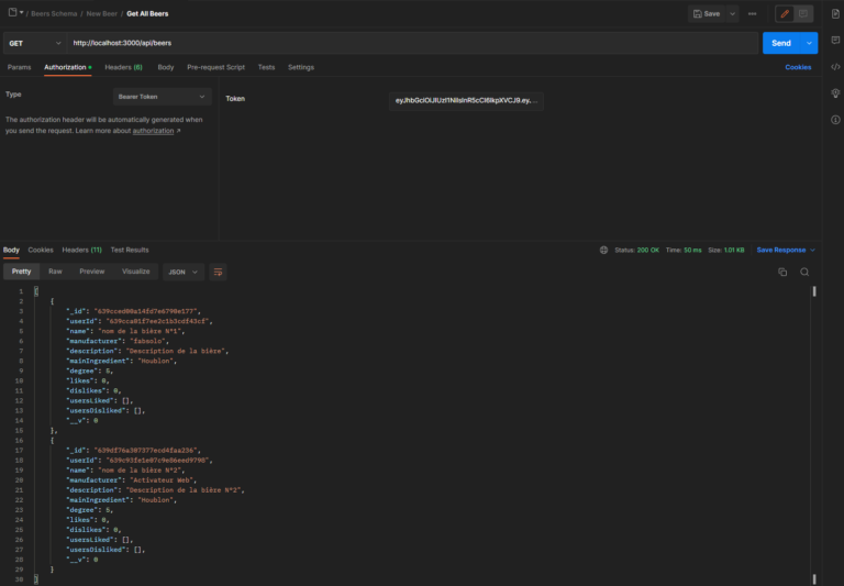 Image du Test de la fonction GetAllBeers() dans Postman