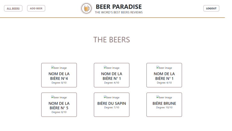 Image de la liste des bières sans la bière supprimée précédemment