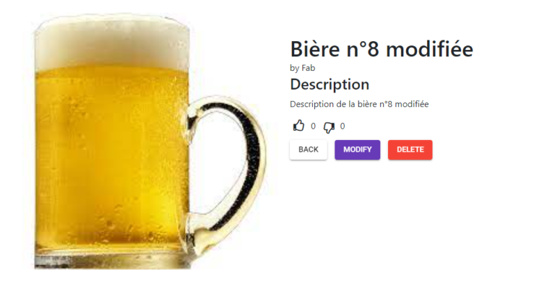 Image de la modification d'une bière sur l'application frontend