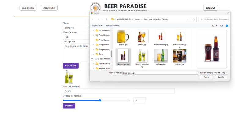 Image du remplacement de l'image depuis la modification d'une bière sur le frontend