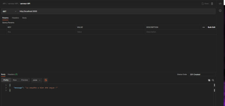 Image de la requête faite au serveur Node sur Postman