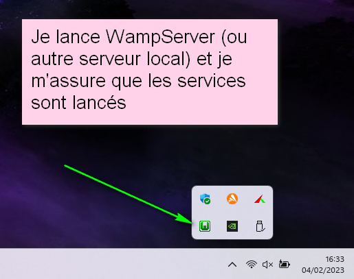 Image de l'icône WampServer lorsque le serveur est en service.