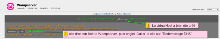 Image de confirmation de la création du VirtualHost WampServer