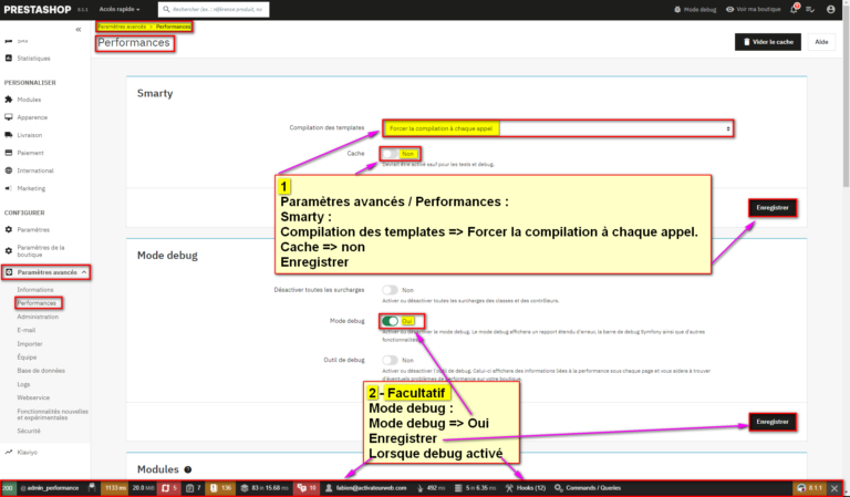 Image de la configuration des paramètres avancés PrestaShop pour le tutoriel de l'épisode 3 de la série PrestaShop sur le blog Activateur Web.