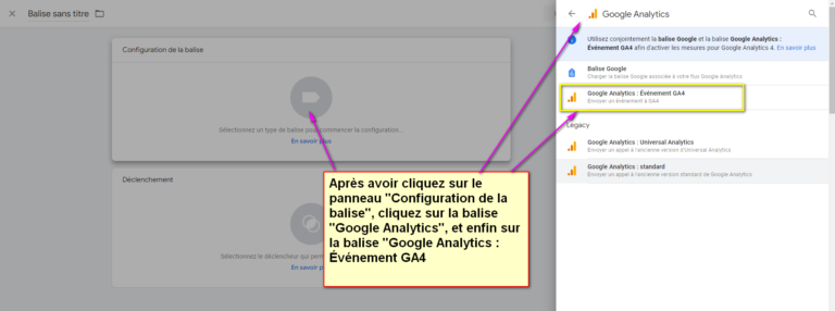 Image de sélection de la balise Google Analytics : Événement GA4 pour la configuration de notre balise pour bouton d'inscription newsletter